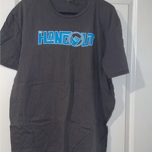 The Hangout Short Sleeve Tee - Charcoal with Blue Logo
